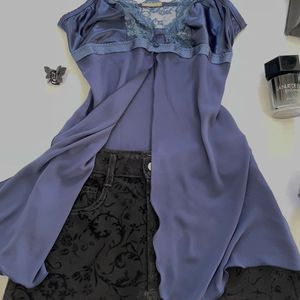 Mid Slit Royal Blue Lacey Y2K Nightdress Top