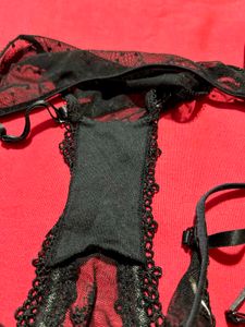 Black Lace Garter Thong – Size S
