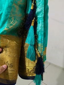 Teal And Blue Tapeta Silk Saree
