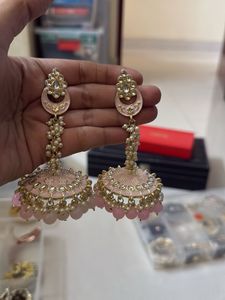 Pink Jhumka Earrings