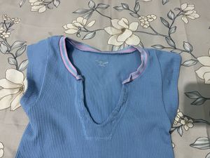 Cute Blue Ribbed Crop Top