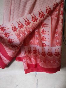 Elegant White &amp; Red Saree