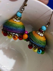 Colourful Jhumka With Multicolour Beads