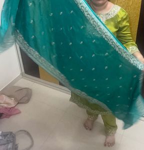 Green Embroidered Kurta Set