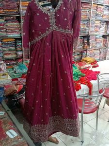 Burgundy Embellished Anarkali Dress