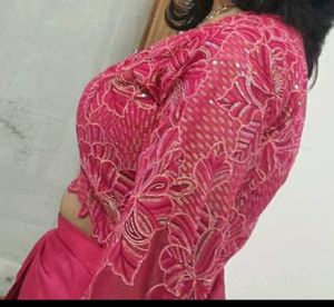 Pink Colour Dhoti With Heavy Sequence Work Blouse
