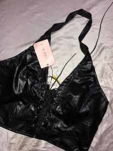 SHIEN black Leather Criss Cross Top🎀