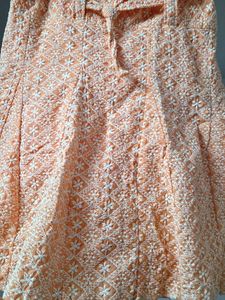Peach Embroidered Mini Skirt