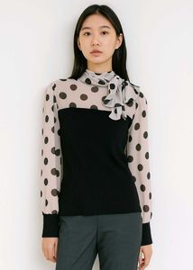 Korean Polka Dot Stretchable Top With Bow