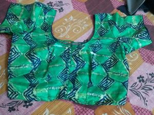Beautiful Green Blue Combination Blouse &amp; Maroon