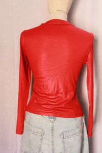Red Cutout Mock Neck Top