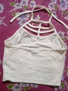 Halter Neck White Backless Crop top