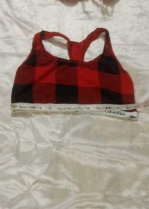 Calvin Klein Red Buffalo Plaid Sports Bra - Small