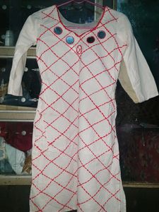 White Handmade Stich-work With Mirror Kurti