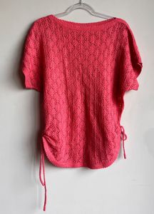 Coral Knit Top with Drawstrings
