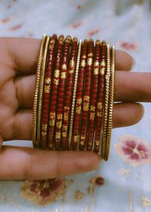 Red &amp; Gold Bangles (Set of 12)