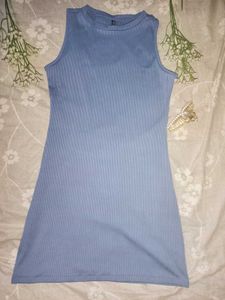 Light Blue Ribbed Sleeveless Mini Dress