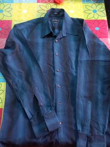 Peter England Navy Striped Cotton Shirt