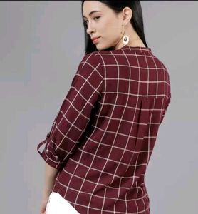 Maroon Shirt Style Top