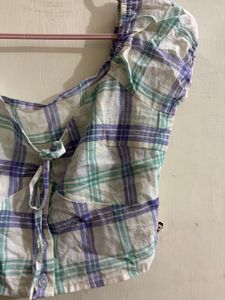 mint green and black checked crop top