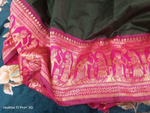 Elegant Green &amp; Pink Silk Saree