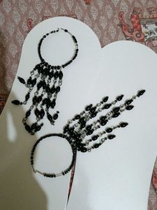 Black Beaded Dangle Earrings