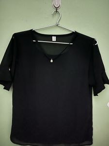 Elegant Black Pearl Detail Blouse