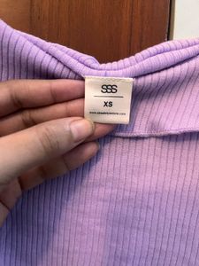 Lilac Ruffle Ribbed Crop Top XS