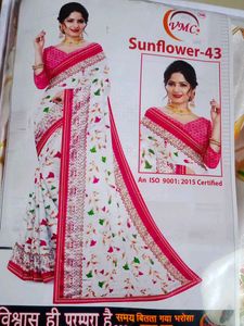 Elegant White &amp; Pink Saree