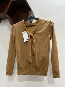 Fusion Max Gold Tie-Neck Long Sleeve Top
