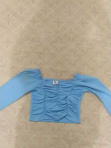 Sweetheart Neck Long Sleeves Gathered Top