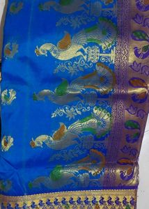 Blue Silk Saree with Peacock Motif