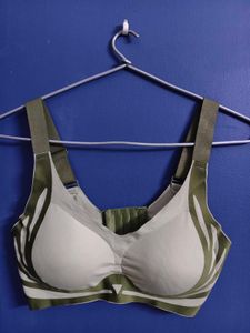 Olive Green Sports Gather Bra