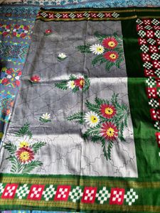 double ikkat pasapali handpainted saree