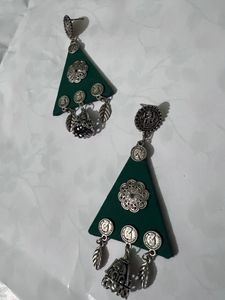 OXIDISED HANDMADE GREEN EARRINGS