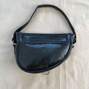 Dior Inspired glossy Black Leather Saddle Bag