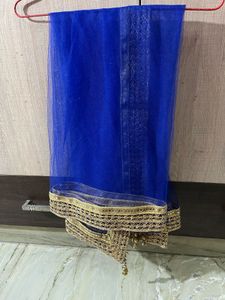 Royal Blue Net Dupatta with Golden Embroidery