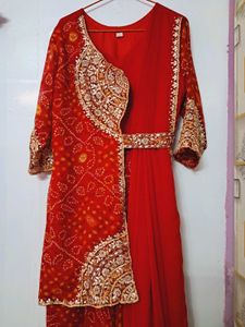 Elegant Red Embroidered Festive Gown