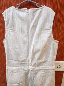 Koovs White Lining Jumpsuit