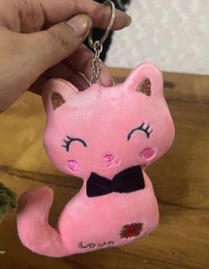 Pink Cat Plush Keychain
