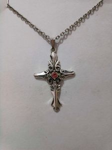 Ornate Silver Cross Pendant Necklace