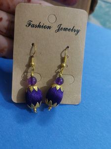 &#34;Elegant Purple Silk Thread Bead Earrings(Like New