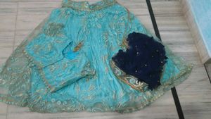 sky-blue lehnga choli with dupatta