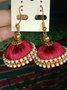 Red Silk Thread Earrings