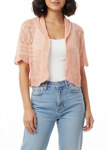 Peach Knit Cropped Cardigan shrug