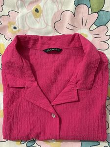 Hot Pink Textured Button-Down Top