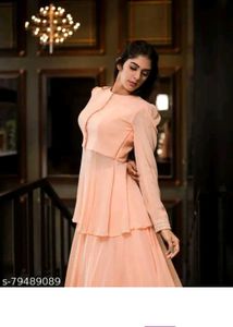 ✨ Peach Layered Georgette Long Gown ✨
