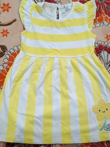 Yellow Striped Dress with Flower Detail