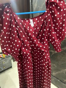 Red Polka Dot Crystal Shantoon Fit &amp; Flare Dress