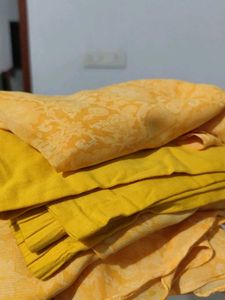 M/L Size Yellow Long Sleeve Anarkali Dress with Sh